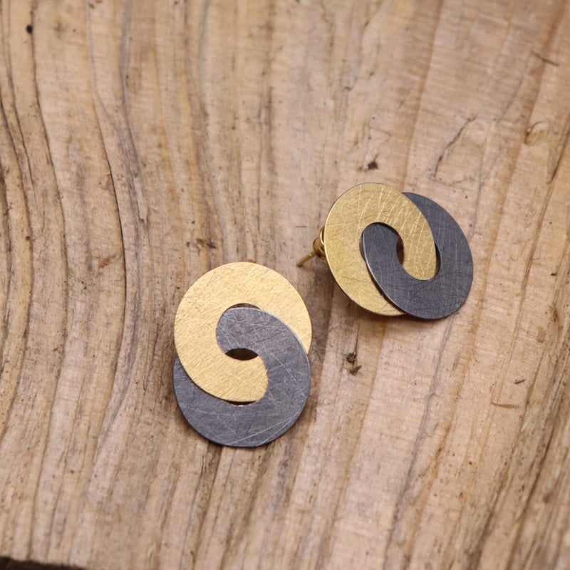 Ohrring - Kreis im Kreis gold/grau